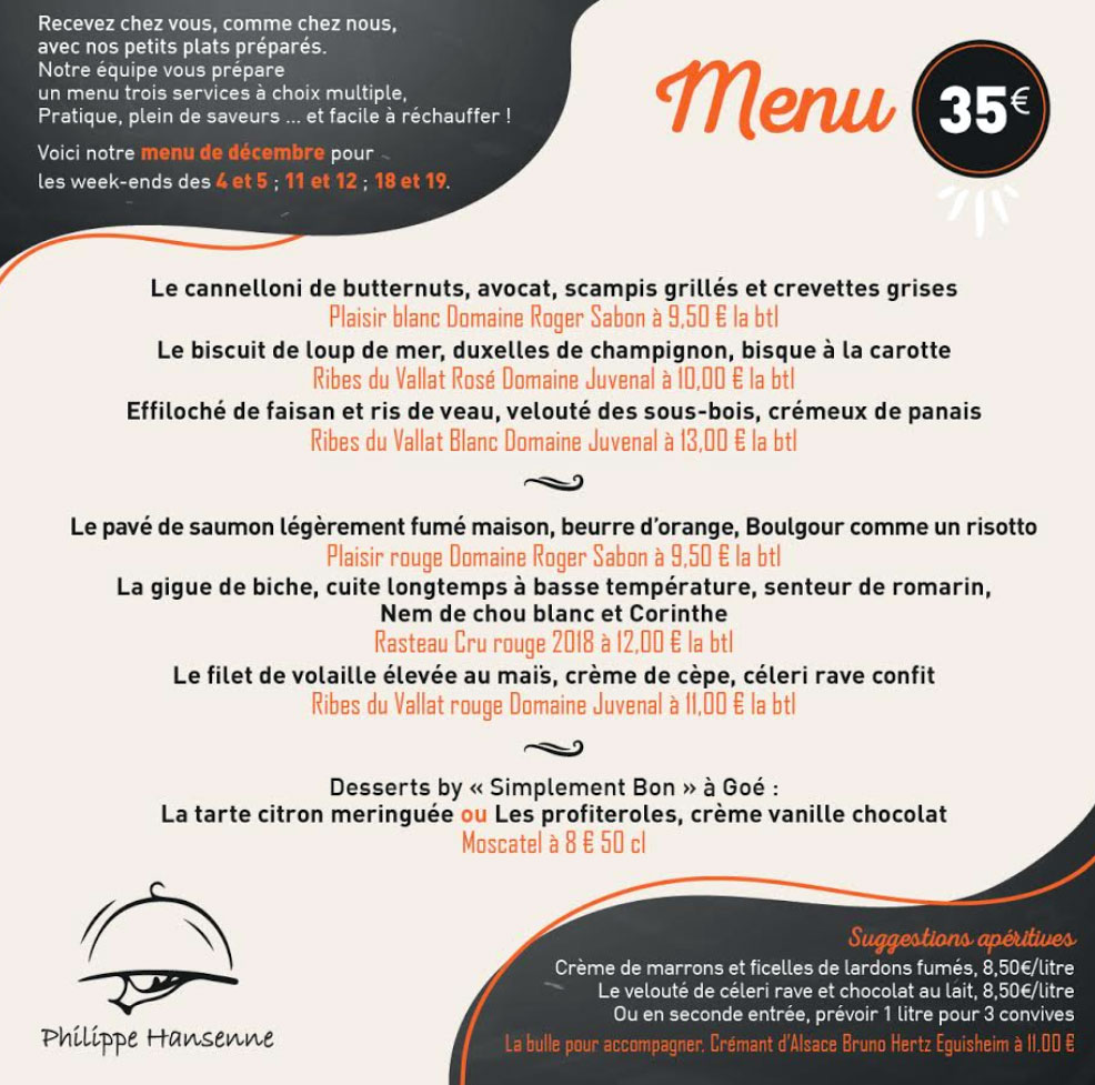 Menu à emporter - Traiteur Hansenne