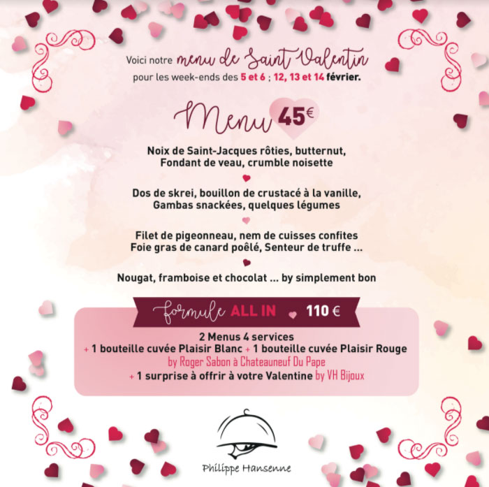 Menu Saint Valentin 2021 à emporter à Verviers - Traiteur Hansenne