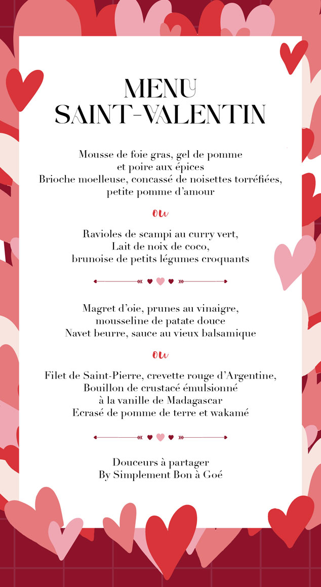 menu traiteur Saint-Valentin 2026