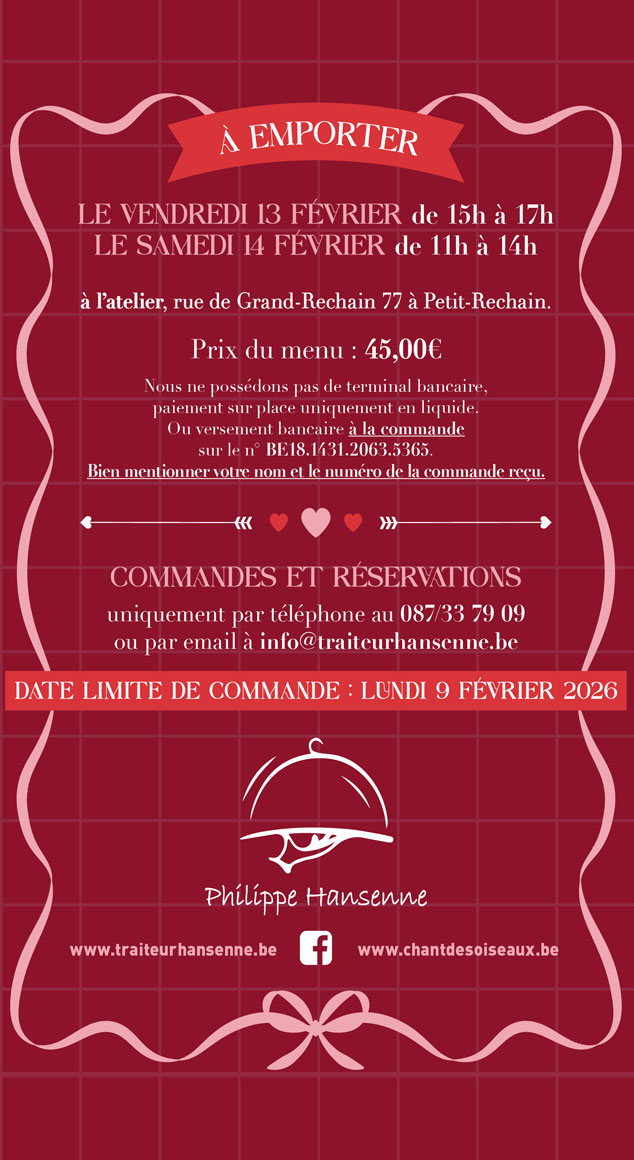 menu traiteur Saint-Valentin 2026